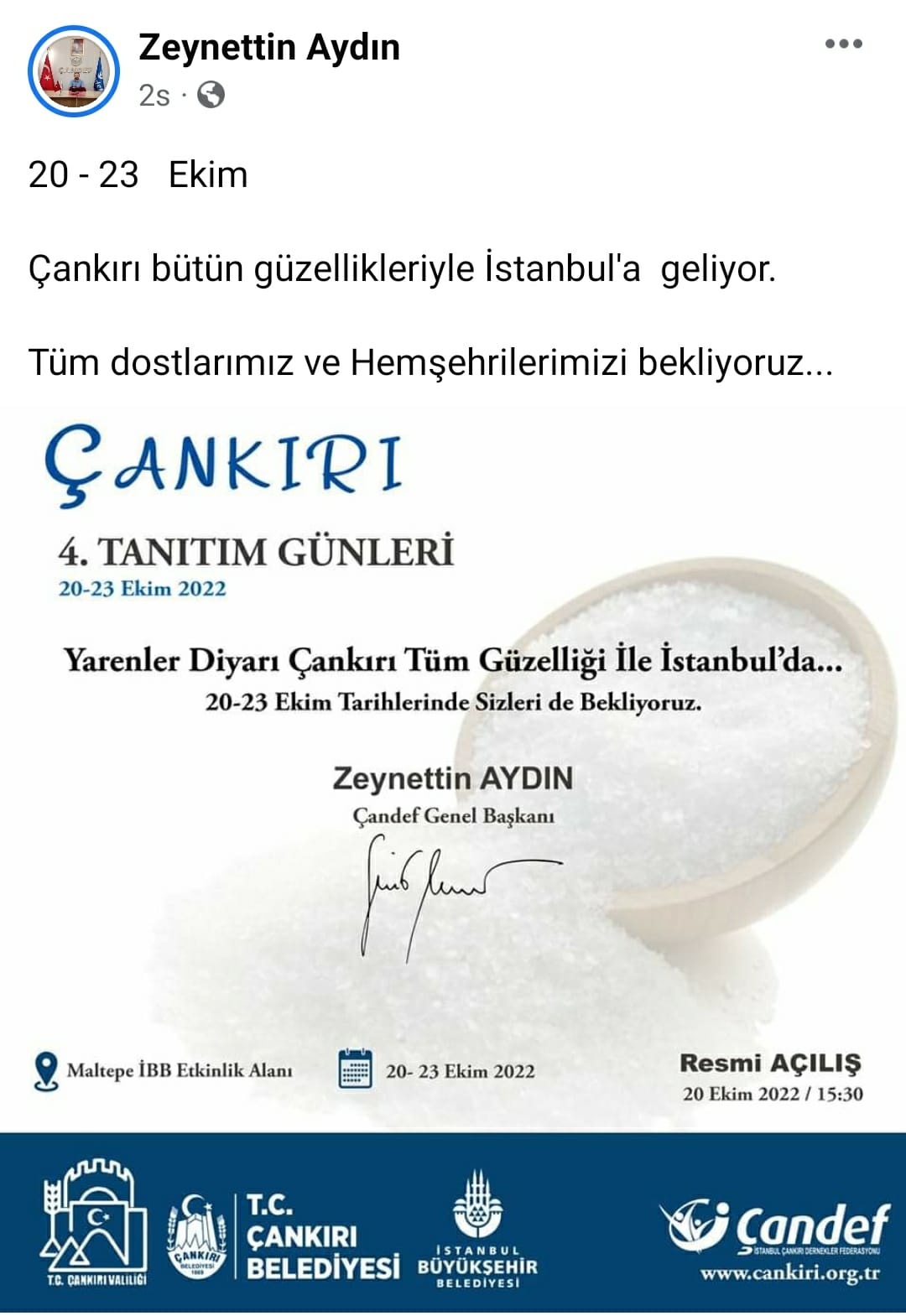 &Ccedil;ankırı Tanıtım G&uuml;nleri 20-23 Ekim 2022 tarihleri arasında Maltepe&rsquo;de! &Ccedil;ankırı İstanbul&rsquo;a b&uuml;t&uuml;n g&uuml;zellikleriyle geliyor&hellip;  Haluk Levent Konseri 20 Ekim 2022 Saat: 20.45 Yer: Maltepe Etkinlik Alanı  Turgay Başyayla Konseri 21 Ekim 2022 Saat: 21.00 Yer: Maltepe Etkinlik Alanı  Mustafa Ceceli Konseri 22 Ekim 2022 Saat: 21.15 Yer: Maltepe Etkinlik Alanı  &Ccedil;ağatay Akman Konseri 23 Ekim 2022 Saat: 17.00 Yer: Maltepe Etkinlik Alanı  Irmak Arıcı Konseri